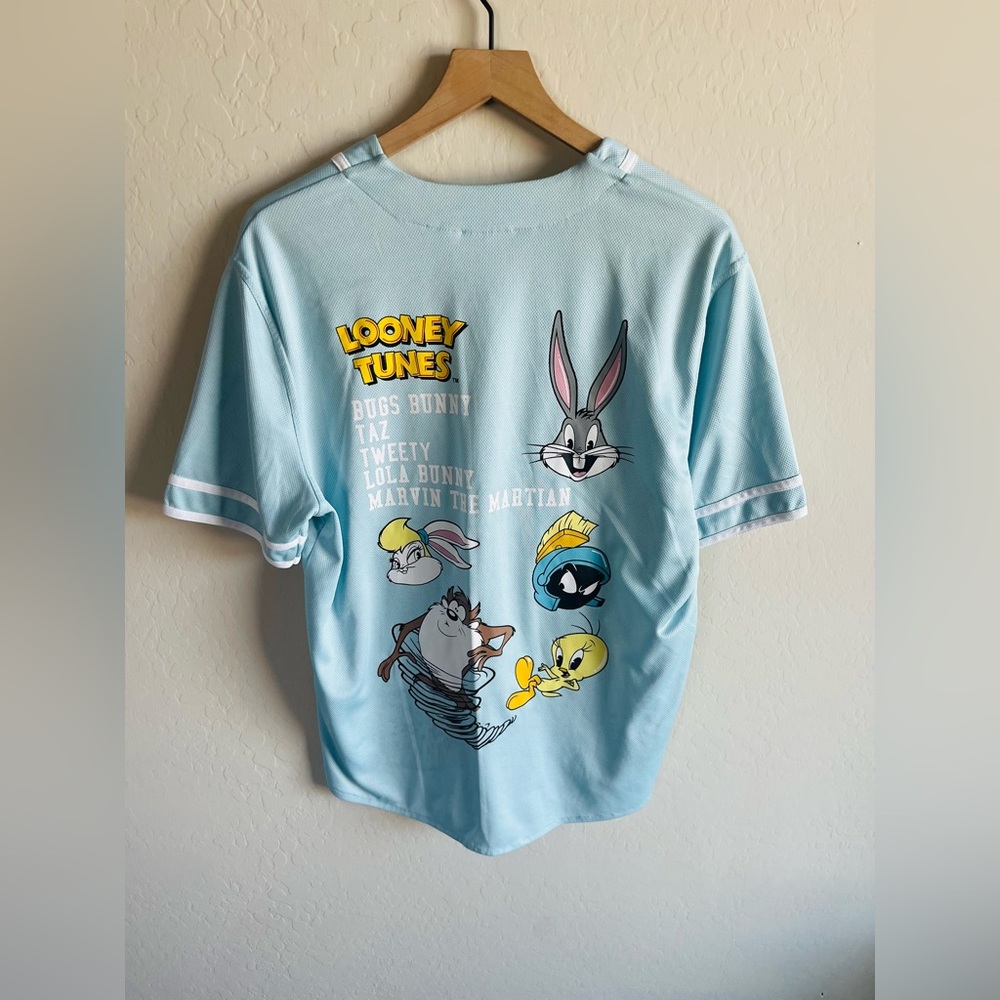 Warner Bros. Blue Looney Tunes Tee Baseball Jersey Double Sided Size L